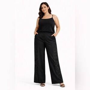 🌹 Express Embroidered Roses Wide Leg Pant